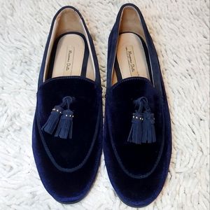 Massimo Dutti blue velvet tassel loafers- size 36